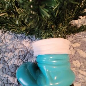 Holiday Stocking Boot Ornament in Turquoise and White